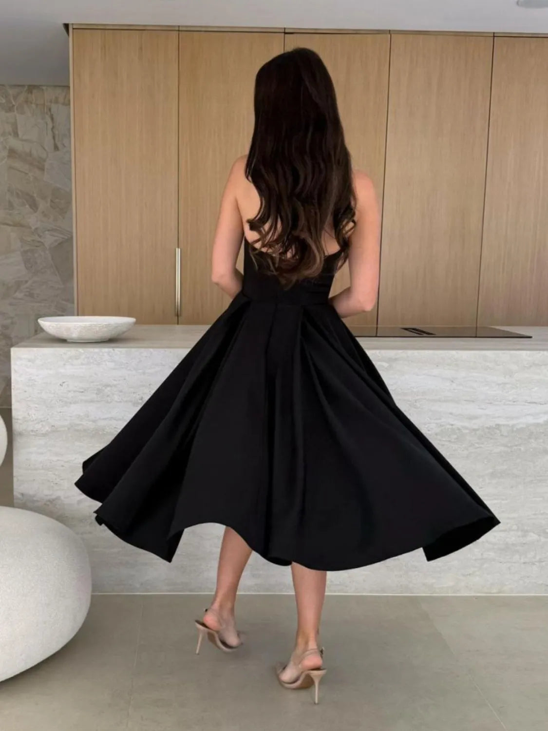 Solid-Color Tube Midi Dress