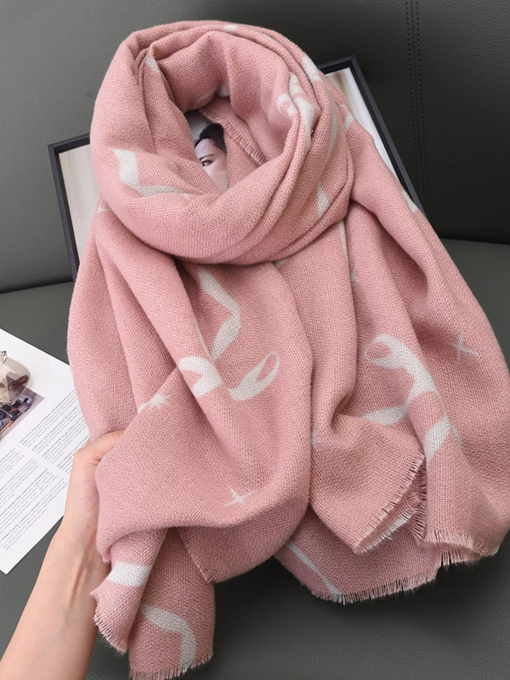 Bow-Print Lightweight Polyester Scarf