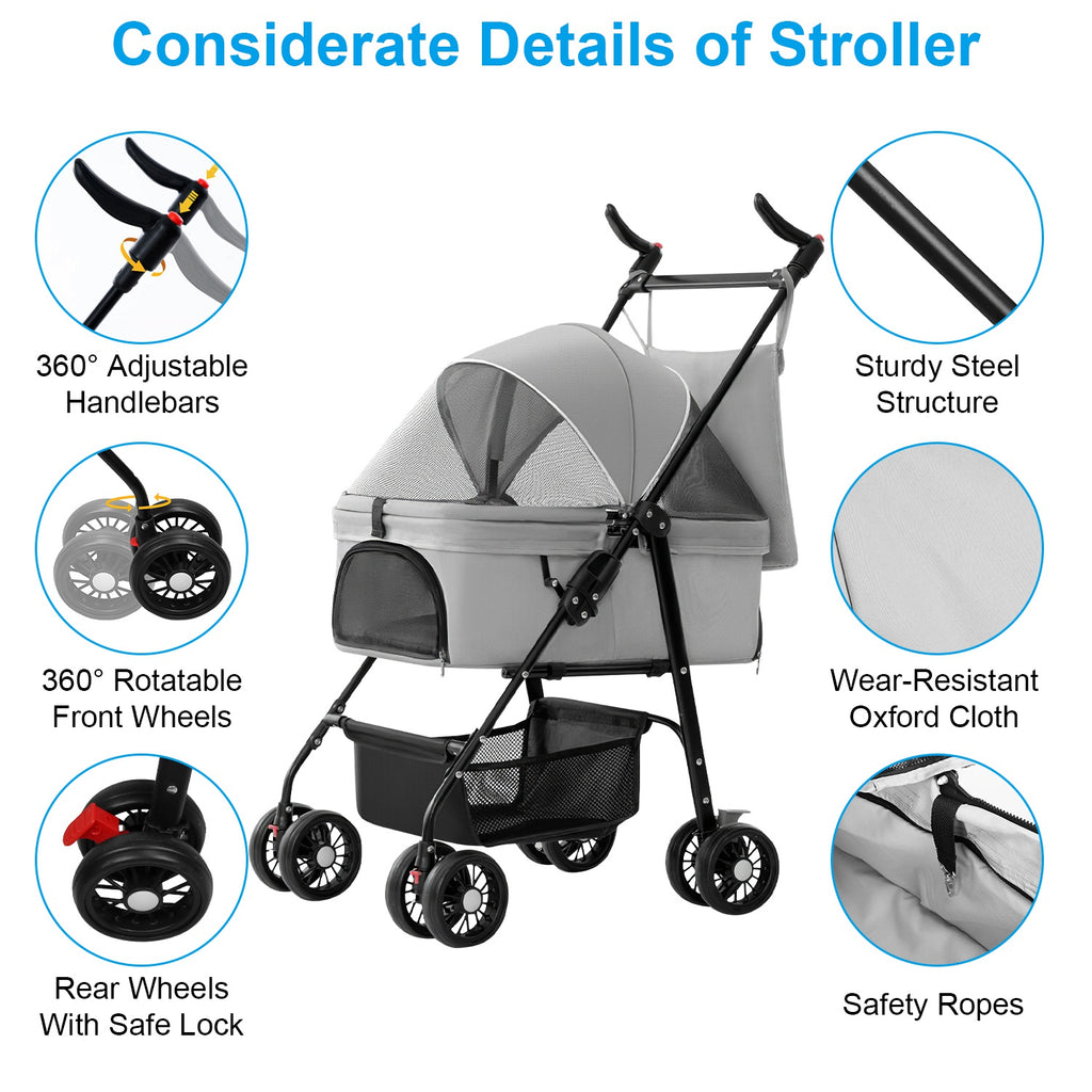 Premium 4-Wheel Foldable Pet Stroller — Travel Jogger with Removable Carrier & Storage — Prime Trend Market