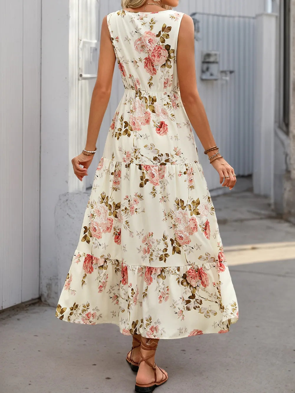 Floral V-Neck Ruffle-Hem Dress