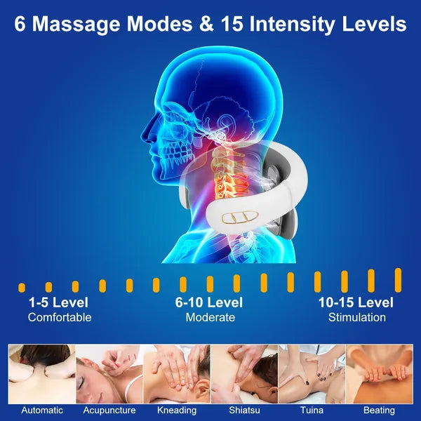 Luxury EMS Cervical Neck Massager with Heat — 8 Heads, 6 Modes, Remote Control & Voice Prompt — Prime Trend Market