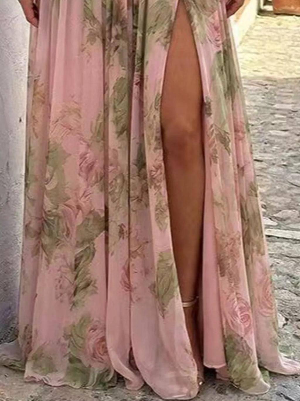 Pink One-Shoulder Floral Chiffon Maxi Dress