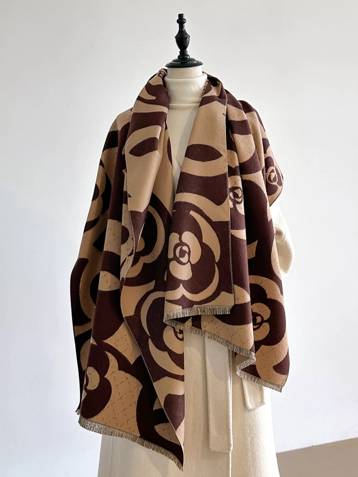 Floral-Pattern Polyester Scarf