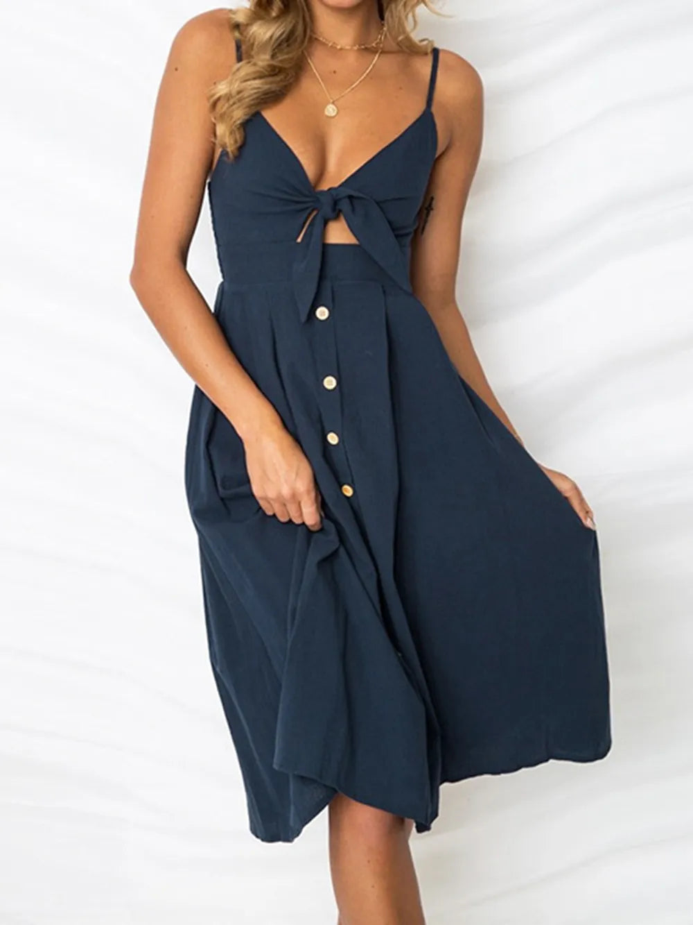 Sweetheart Tie-Front Cutout Cami Dress