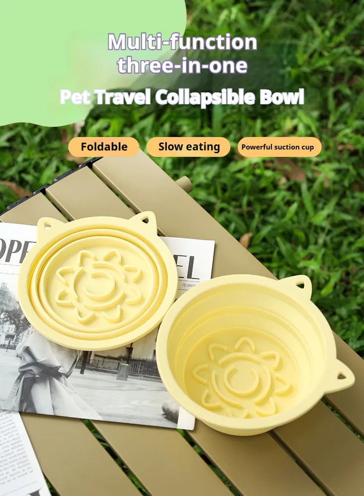 3-in-1 Collapsible Pet Travel Bowl — Slow Feeder, Suction Cup & Collar Hook — Prime Trend Market