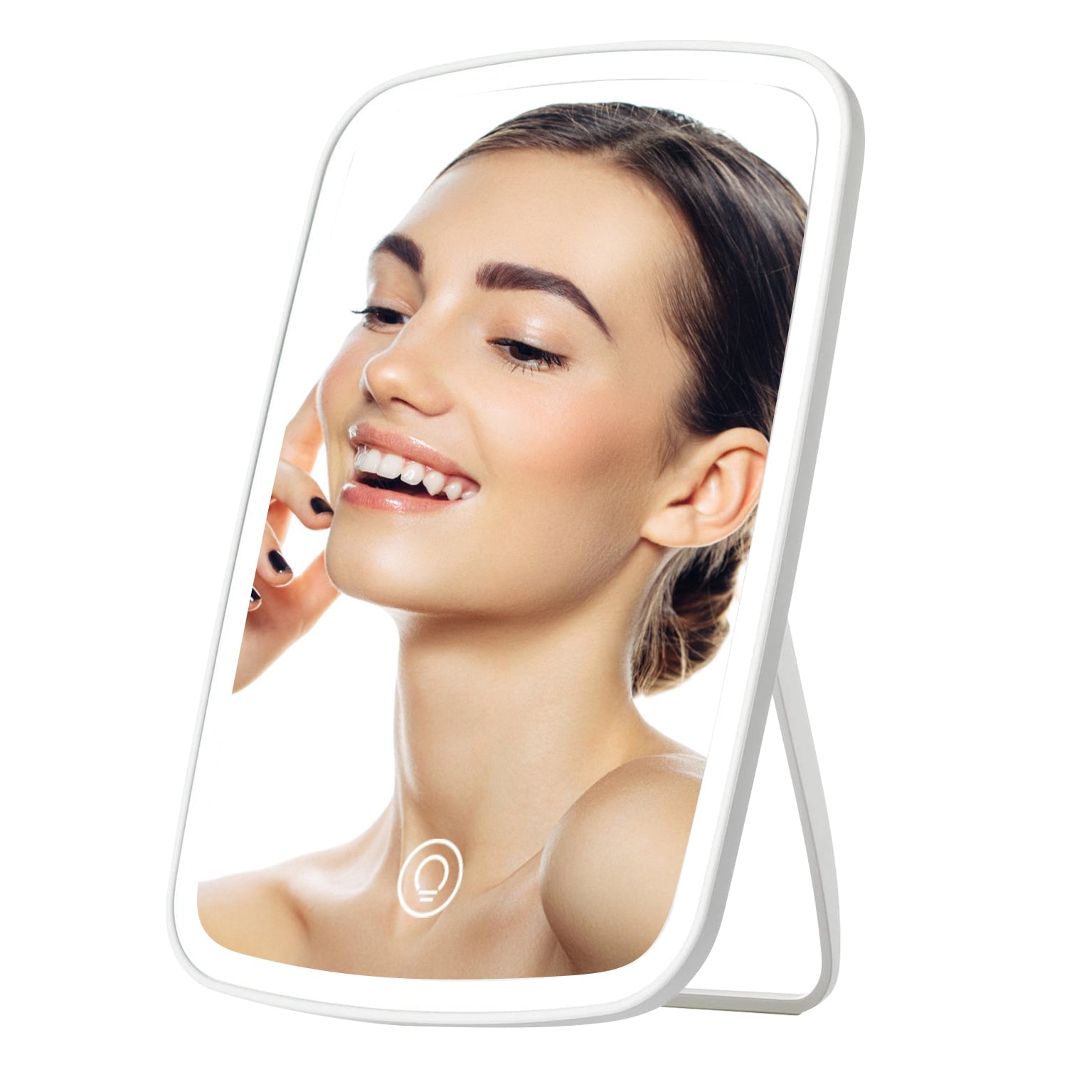 LED Lighted Makeup Vanity Mirror – 3 Light Colors, Touch Screen, USB Rechargeable | White — Eliza & Tuan