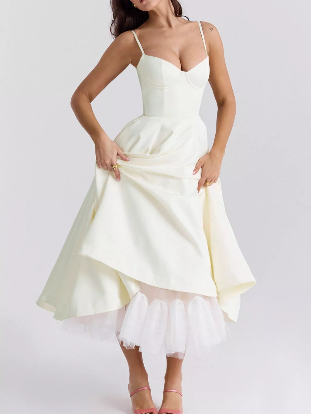 Sweetheart-Neck Pocketed A-Line Midi Dress