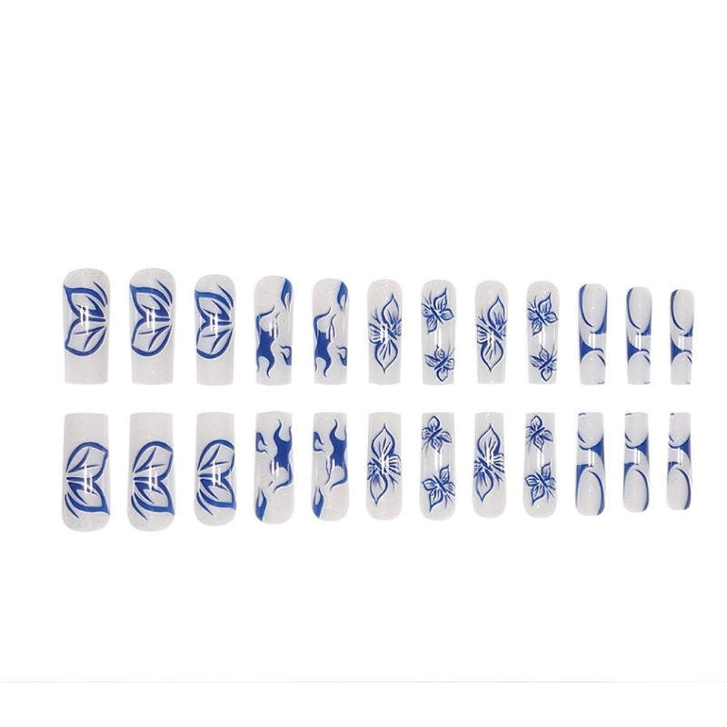 Blue Butterfly Nail Art Press-On Nails – 24 PCS Long Square Head Shape | Nature-Inspired Design — Prime Trend Market