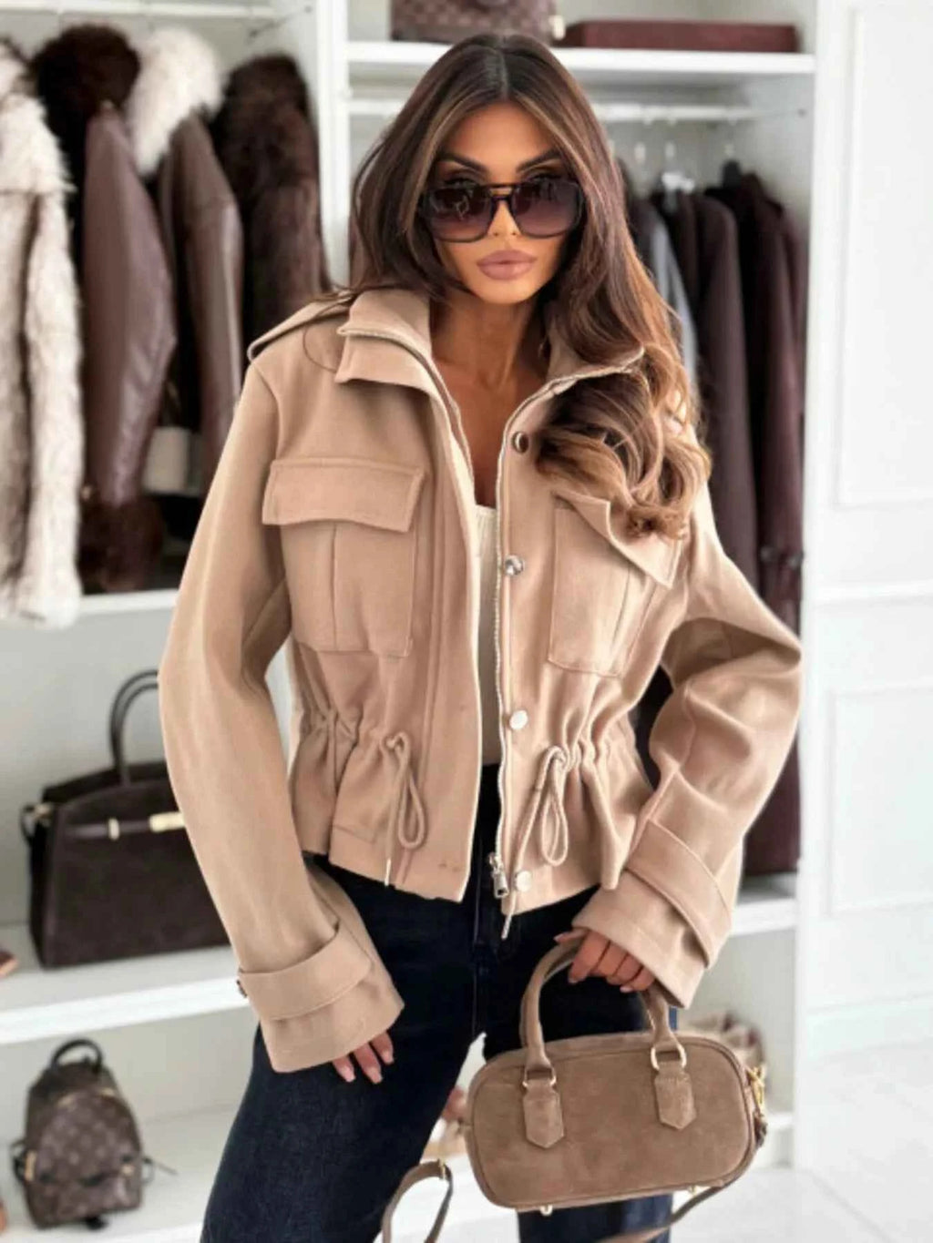 Drawstring-Waist Cropped Jacket