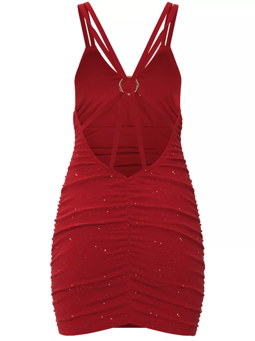 Glitter V-Neck Ruched Bodycon Mini Dress