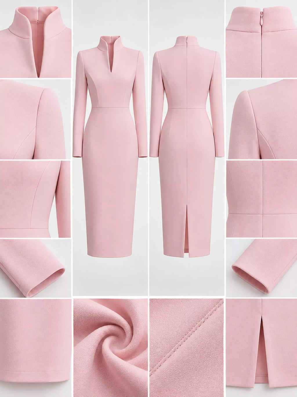 Stand-Collar Long-Sleeve Midi Dress | S–3XL