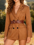 Khaki Double-Breasted Lapel Blazer