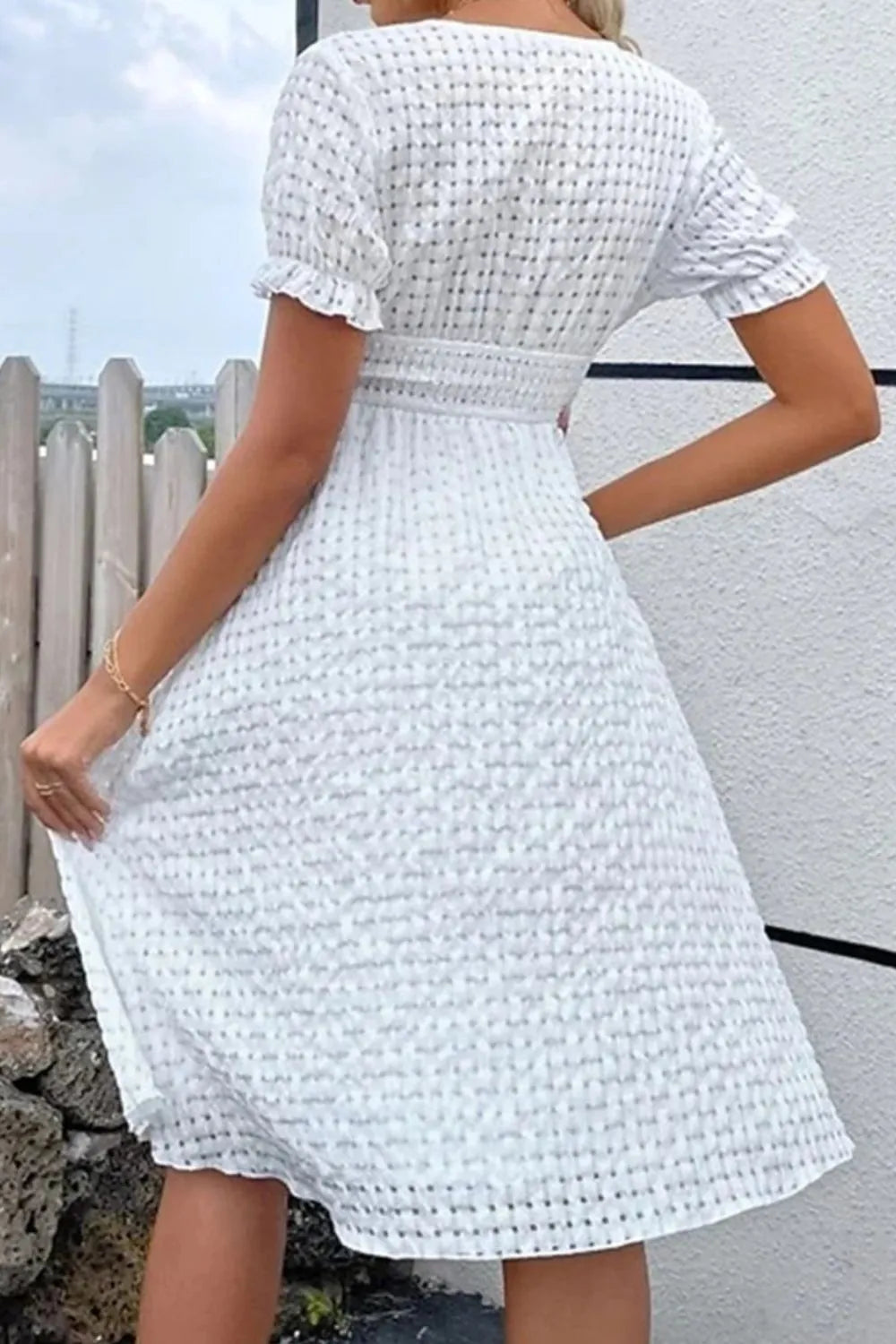 Textured Surplice Short-Sleeve Dress