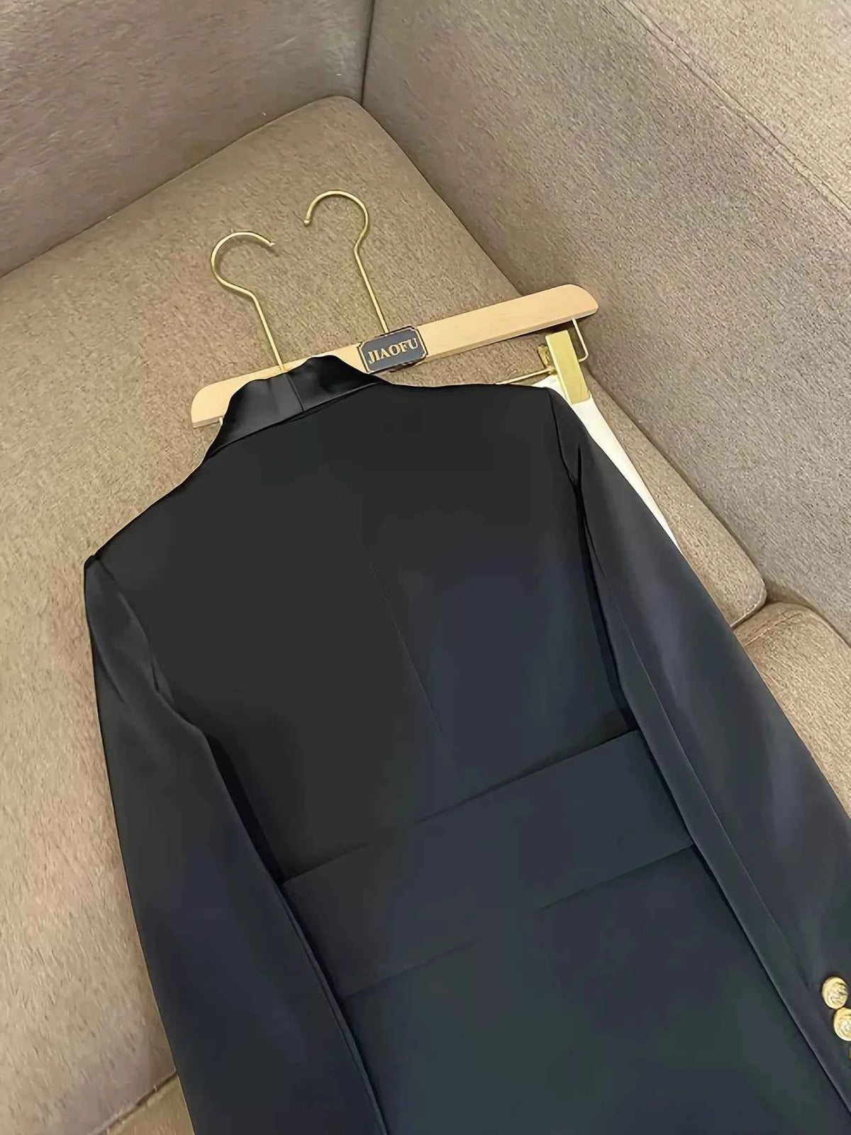 Black Double-Breasted Slim-Fit Blazer