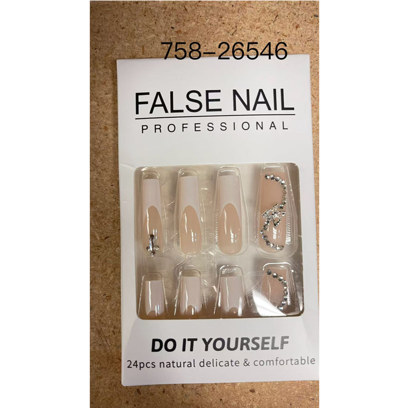 White Flower Diamond Butterfly Press-On Nails — 24 PCS Long Square, Bridal & Everyday Glam — Prime Trend Market