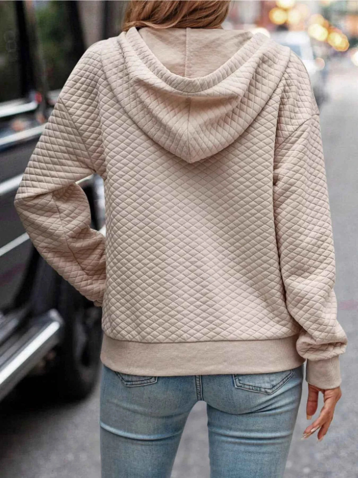 Textured Drawstring Hoodie with Dropped Shoulders