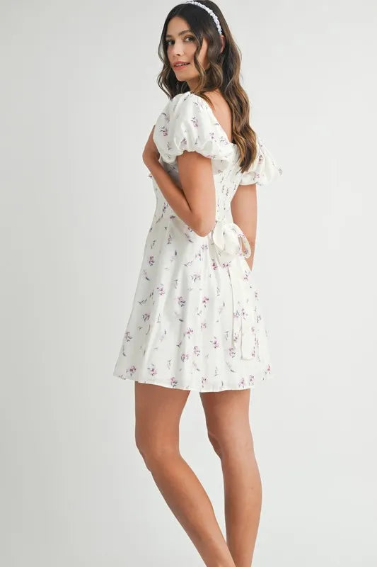 MABLE Floral-Print Puff-Sleeve Mini Dress