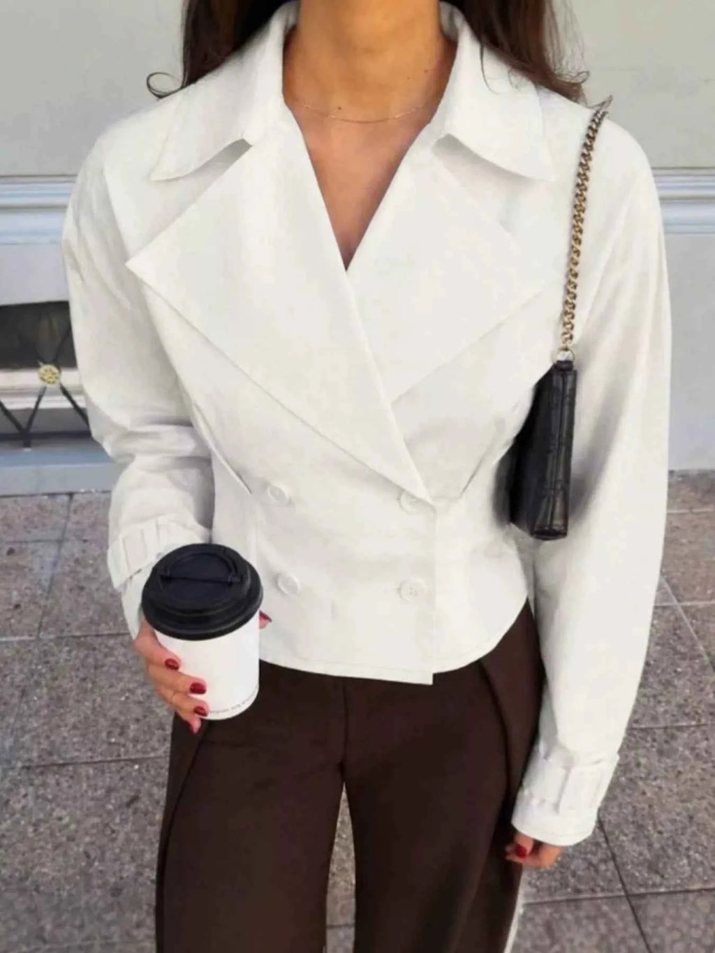 White Cropped Double-Breasted Blazer