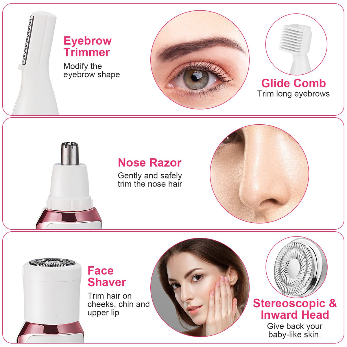 4-in-1 Women's Electric Shaver — Eyebrow, Nose, Face & Bikini Trimmer | Rechargeable — Prime Trend Market