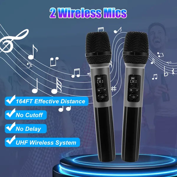 Portable Wireless Party Speaker | LED Light Show | 2 Wireless Mics | 80W Bass | Remote Control | TWS — Eliza & Tuan