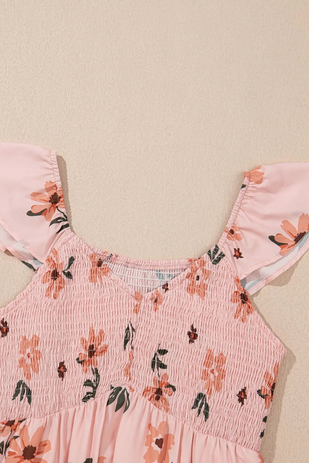 Floral Smocked Ruffle-Cap-Sleeve Maxi Dress