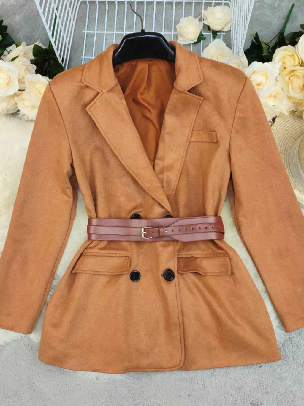 Khaki Double-Breasted Lapel Blazer