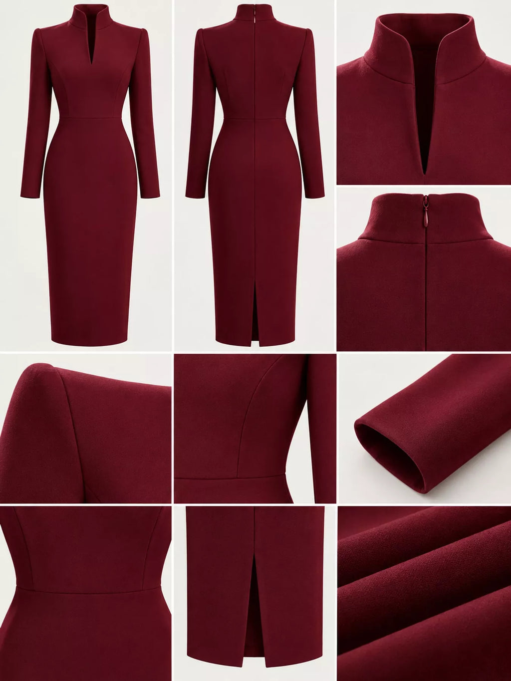 Stand-Collar Long-Sleeve Midi Dress | S–3XL