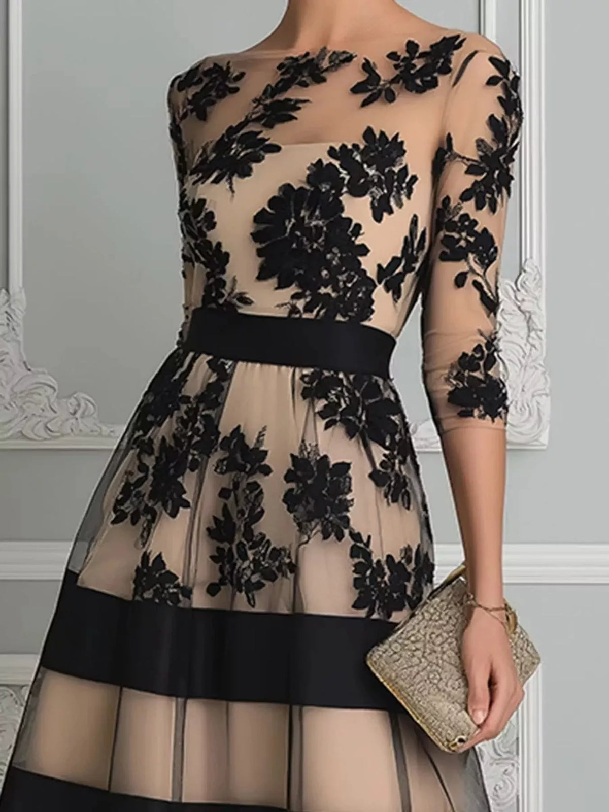 Floral Tulle A-Line Midi Dress