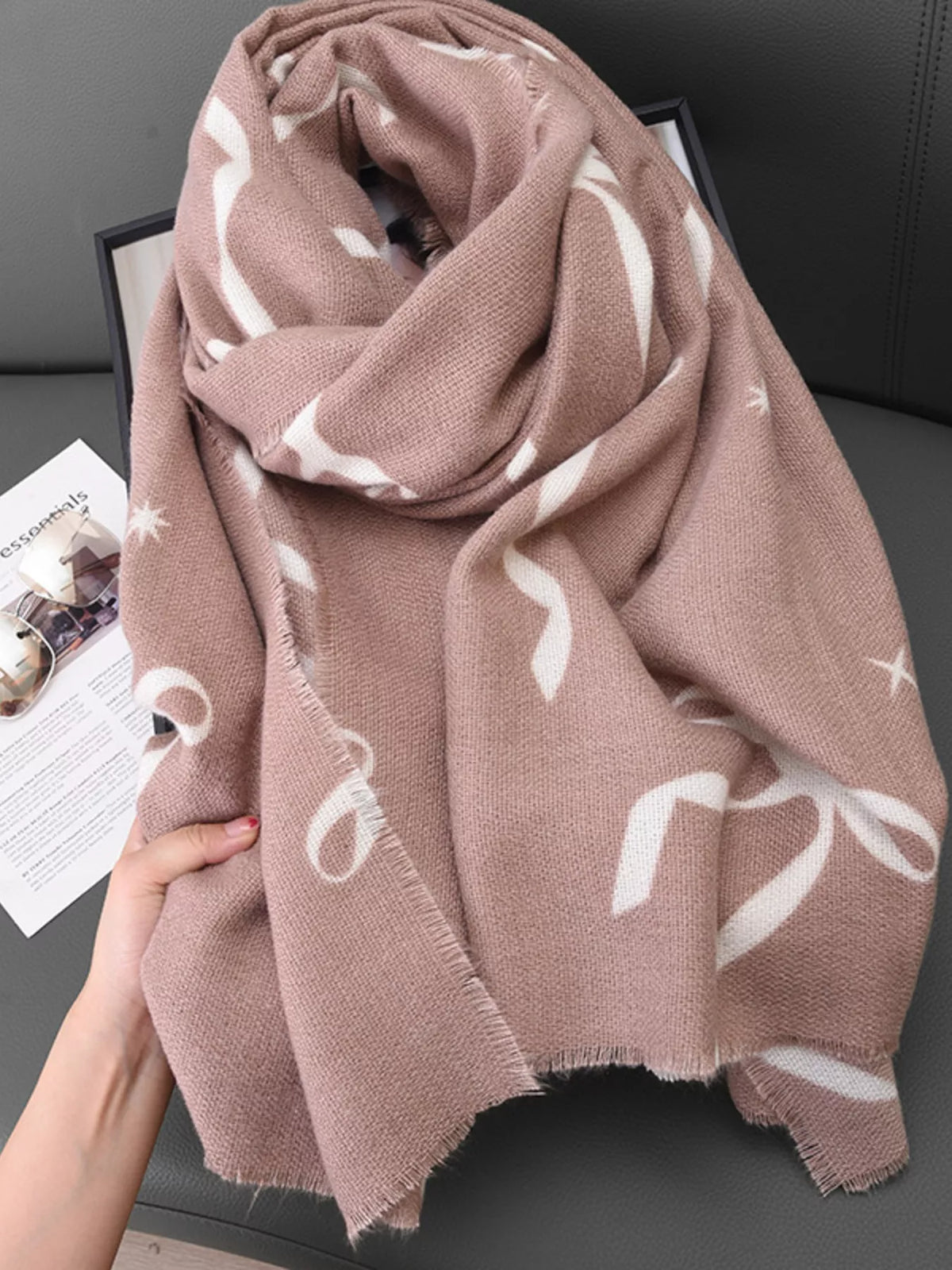 Bow-Print Lightweight Polyester Scarf