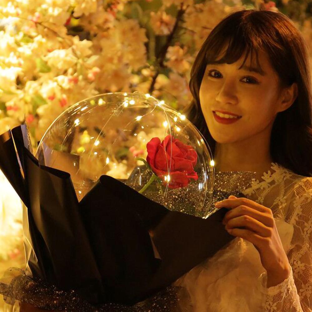 LED Luminous Balloon Rose Bouquet | Transparent Bobo Ball | Light-Up Flower Gift — Prime Trend Market