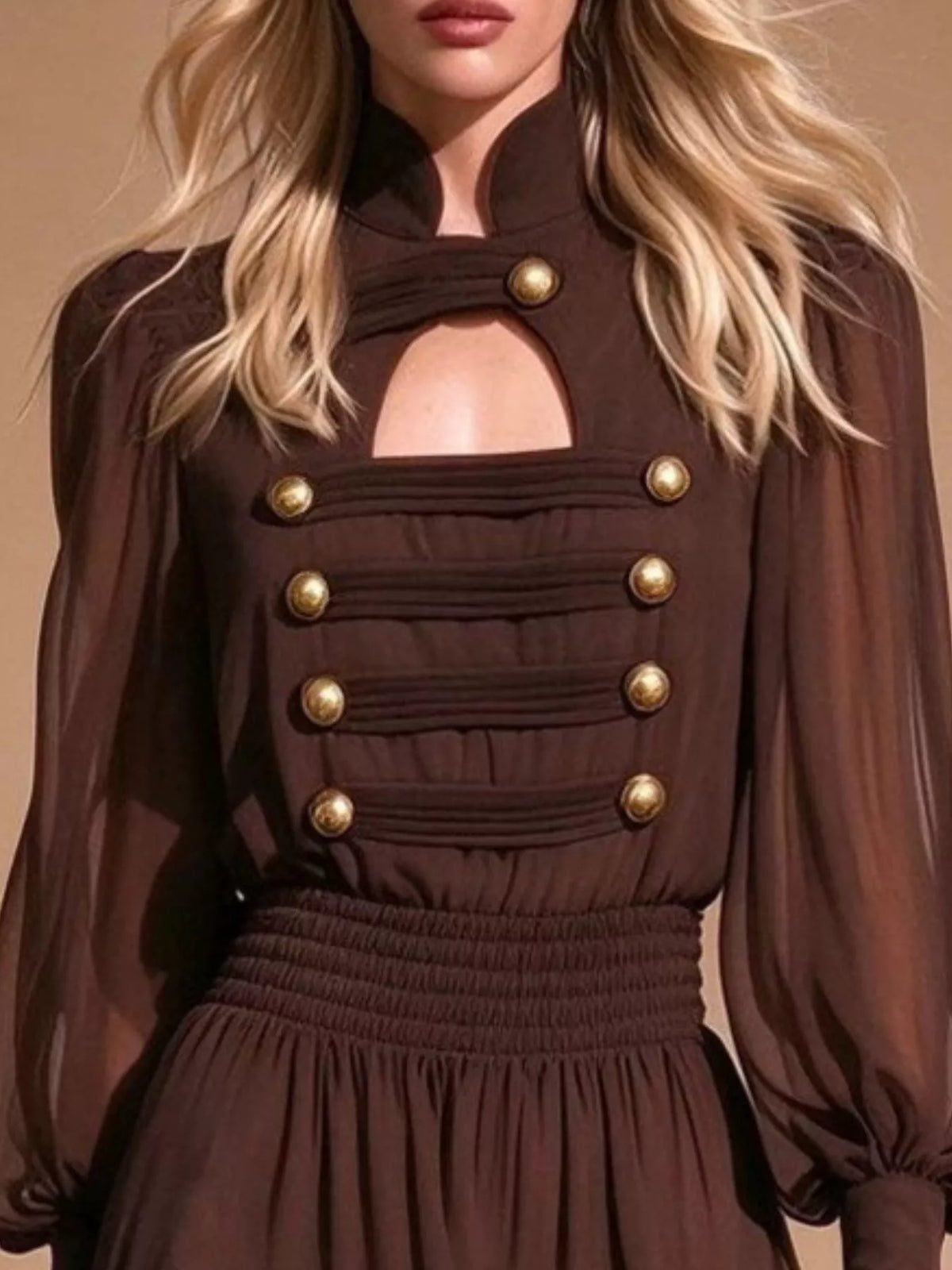 Decorative-Button Ruffled Tiered Mini Dress