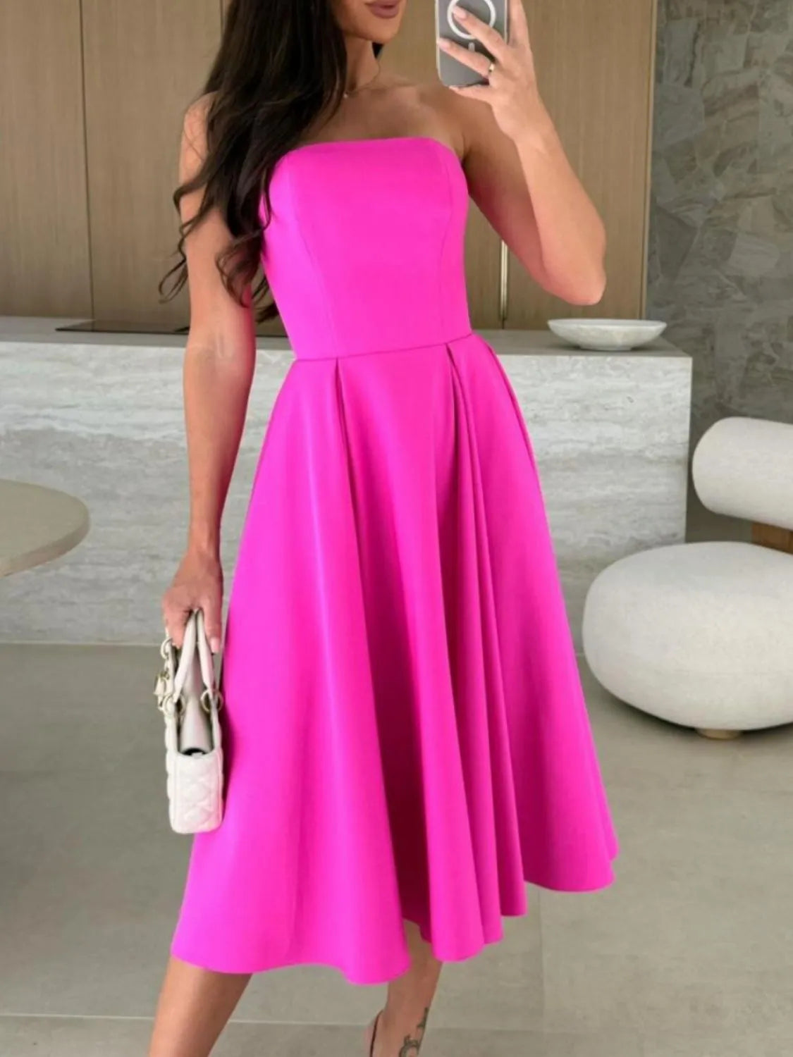 Solid-Color Tube Midi Dress