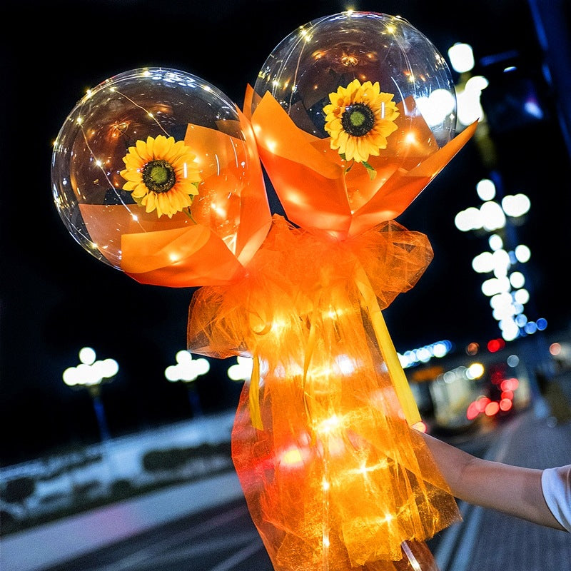LED Luminous Balloon Rose Bouquet | Transparent Bobo Ball | Light-Up Flower Gift — Prime Trend Market