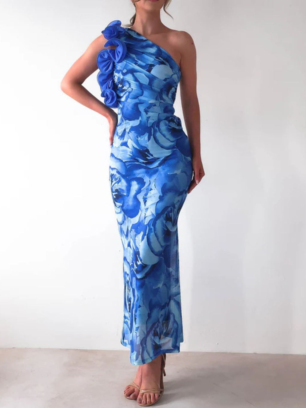 Floral-Print One-Shoulder Maxi Dress