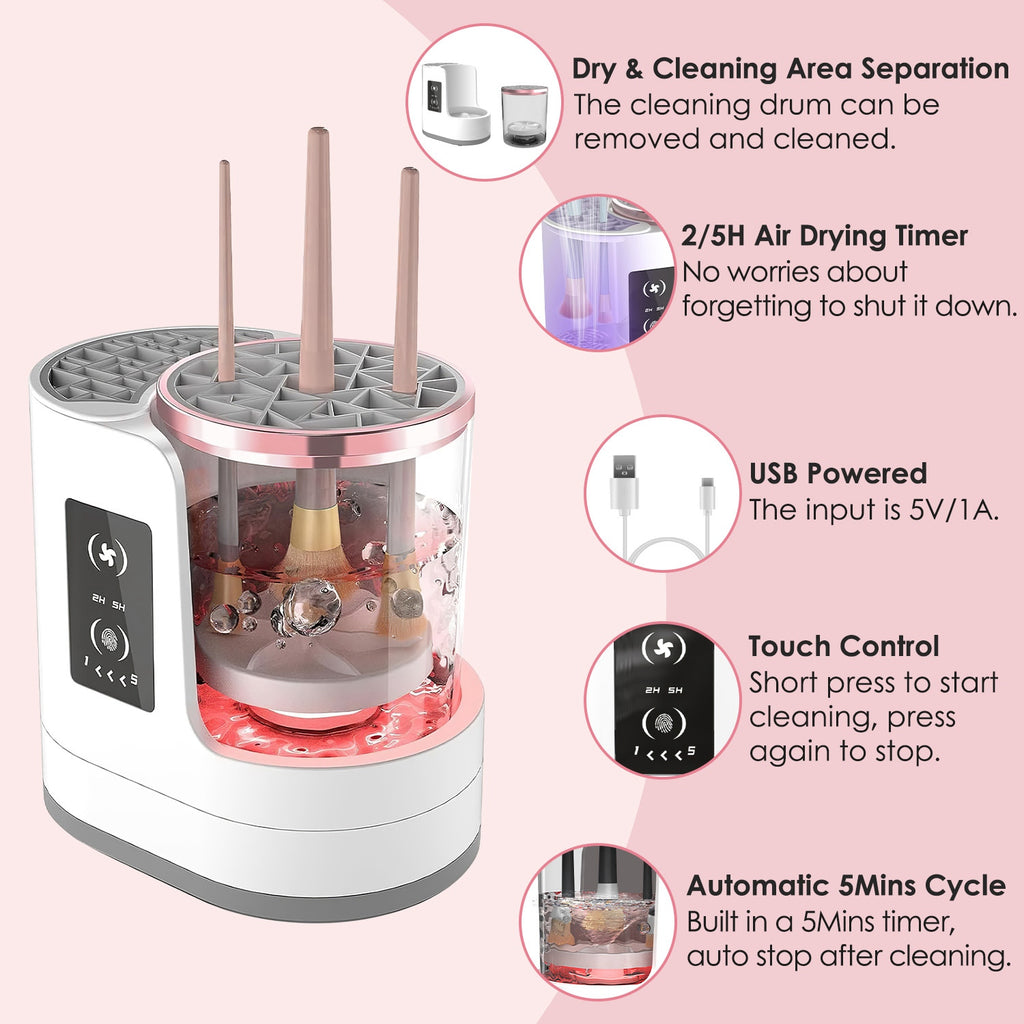 4 In 1 Electric Makeup Brush Cleaner USB Powered Automatic Brush Blender Machine With Timer Digital Display Cleaning Drying UV Disinfection Brush Storage For All Types Of Brushes Valentines Day Gift — Prime Trend Market
