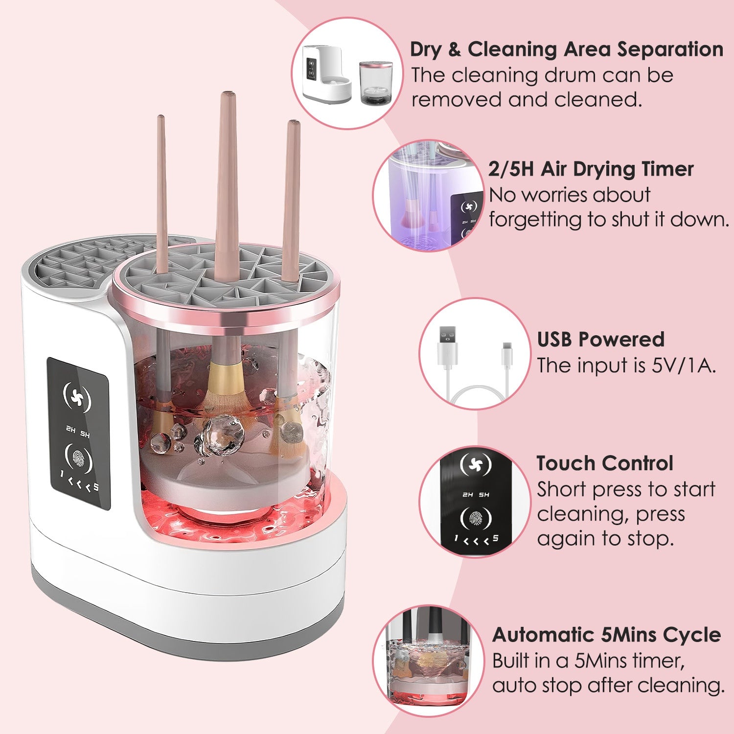 4 In 1 Electric Makeup Brush Cleaner USB Powered Automatic Brush Blender Machine With Timer Digital Display Cleaning Drying UV Disinfection Brush Storage For All Types Of Brushes Valentines Day Gift — Prime Trend Market