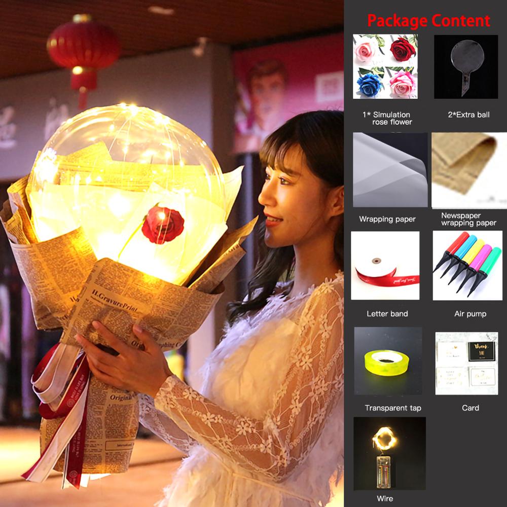 LED Luminous Balloon Rose Bouquet | Transparent Bobo Ball | Light-Up Flower Gift — Prime Trend Market