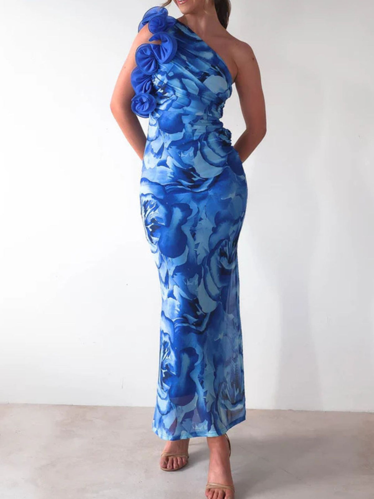 Floral-Print One-Shoulder Maxi Dress