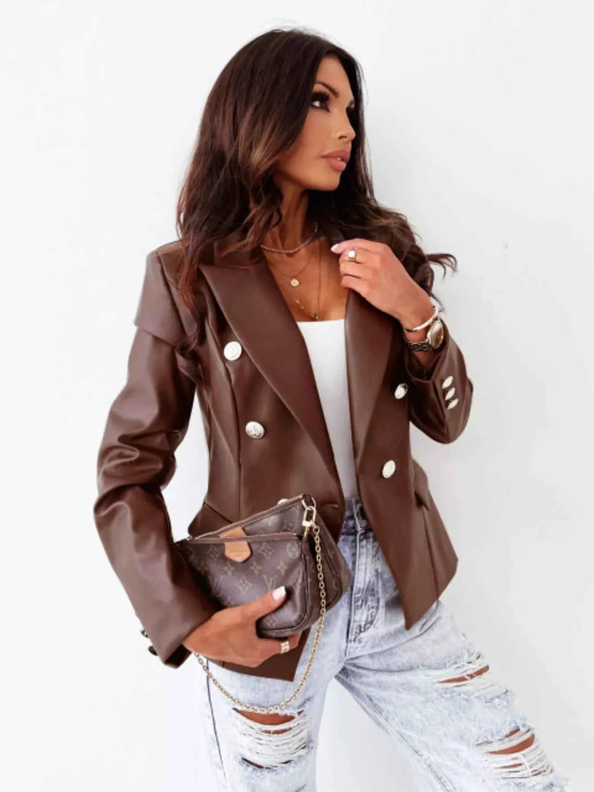 Lapel-Collar Double-Breasted Blazer