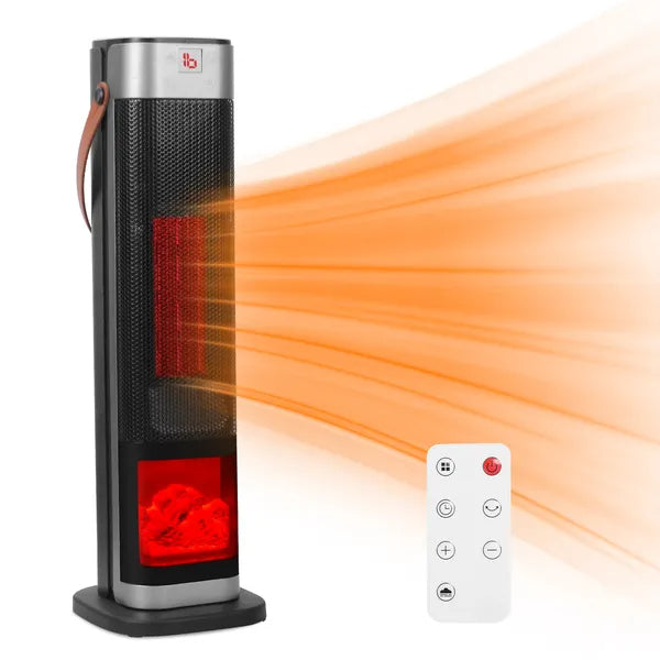 1500W Ceramic Tower Space Heater — 3D Flame Effect, 90° Oscillating, Remote Control & 12H Timer — Prime Trend Market