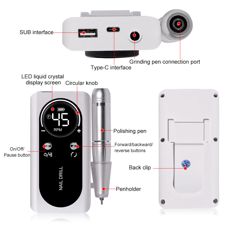 Professional Electric Nail Drill Machine | 45,000 RPM | Cordless Rechargeable | LCD Display | E-File Kit — Prime Trend Market