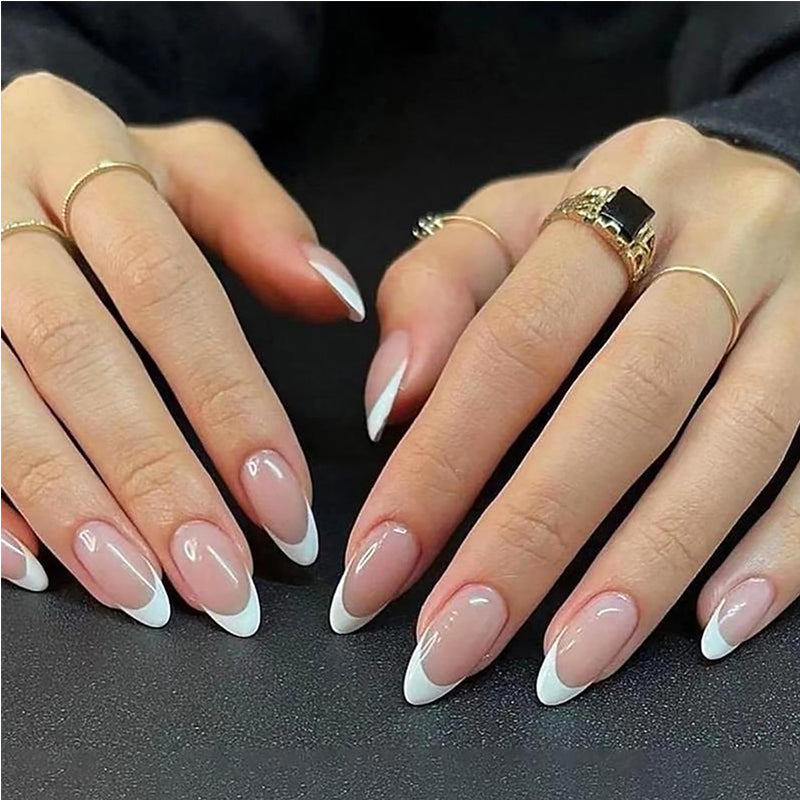 Minimalist Circle Press On Nails — 24 PCS Short Almond & Oval French Tip | Glue-On Fake Nails — Prime Trend Market