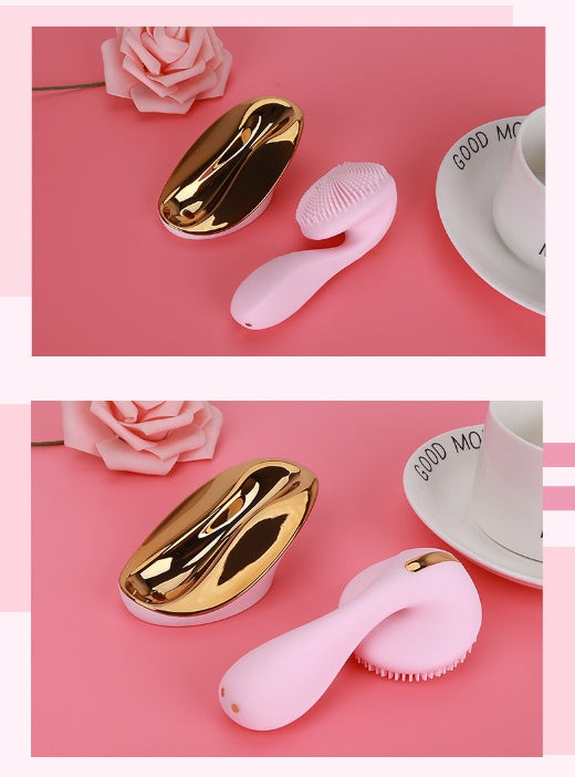 Sonic Silicone Face Cleansing Brush | 4-Mode Vibration Deep Pore Cleanser with Gold Charging Dock — Prime Trend Market