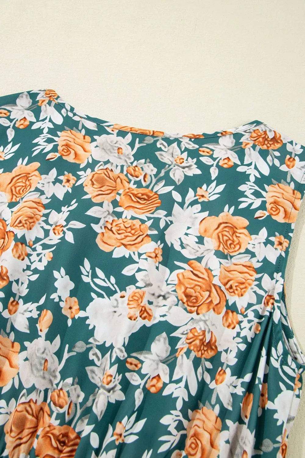 Floral V-Neck Tie-Waist Sleeveless Tiered Dress
