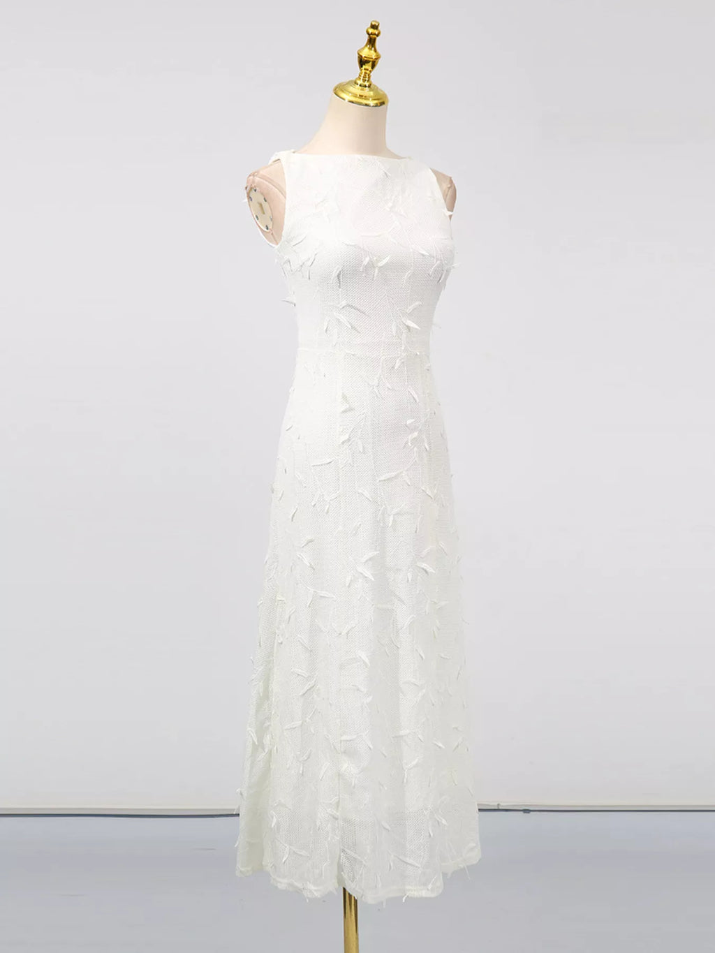 Sleeveless Floral Appliqué Midi Dress