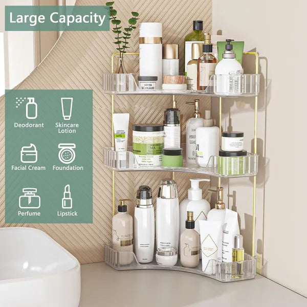 3-Tier Corner Bathroom Storage Rack — Clear Acrylic Countertop Organizer | Perfume & Cosmetic Tray — Prime Trend Market