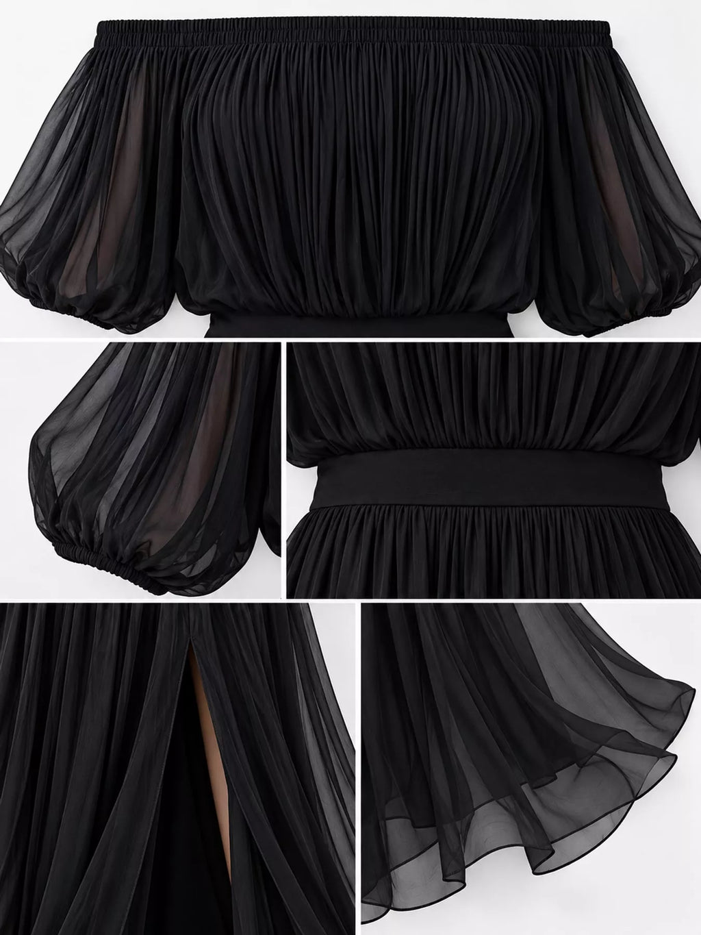 Off-Shoulder Ruched Chiffon Maxi Dress