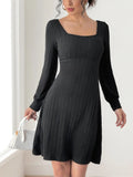 Perfee Butterfly-Back Square-Neck Long-Sleeve Dress