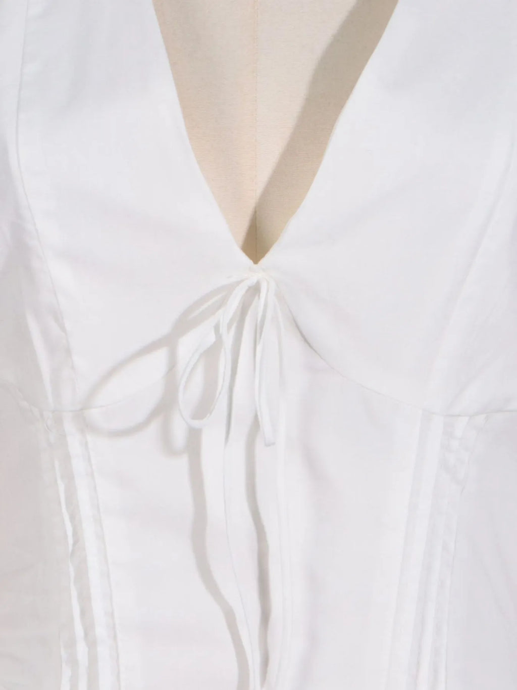 White Deep-V Puff-Sleeve Ruffle Mini Dress