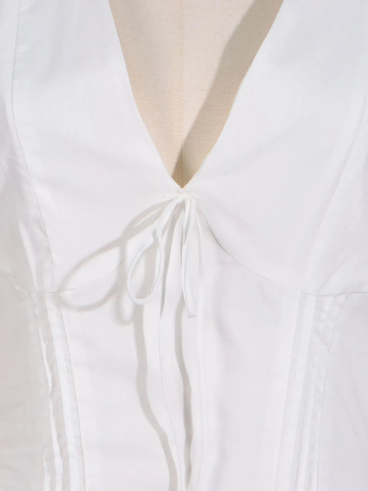 White Deep-V Puff-Sleeve Ruffle Mini Dress